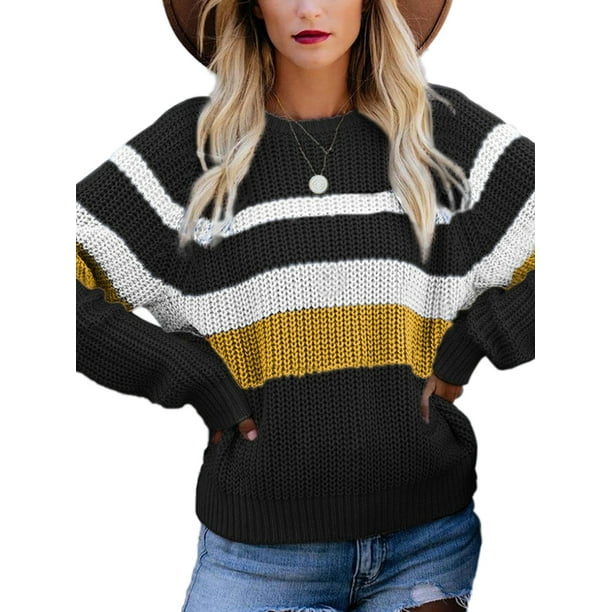 HiMONE - Casual Stripe Sweaters for Womens Crew Neck Pullover Shirts Long  Sleeve Loose Ladies Sweater Rainbow Colorblock Pullover Tops Blouses -  Walmart.com - Walmart.com