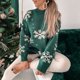 thumbnail image 4 of Suéter Jersey básico para mujer, manga larga, patrón de copos de nieve, traje de vacaciones (verde L) Kuymtek Verde T L para Mujer, 4 of 5