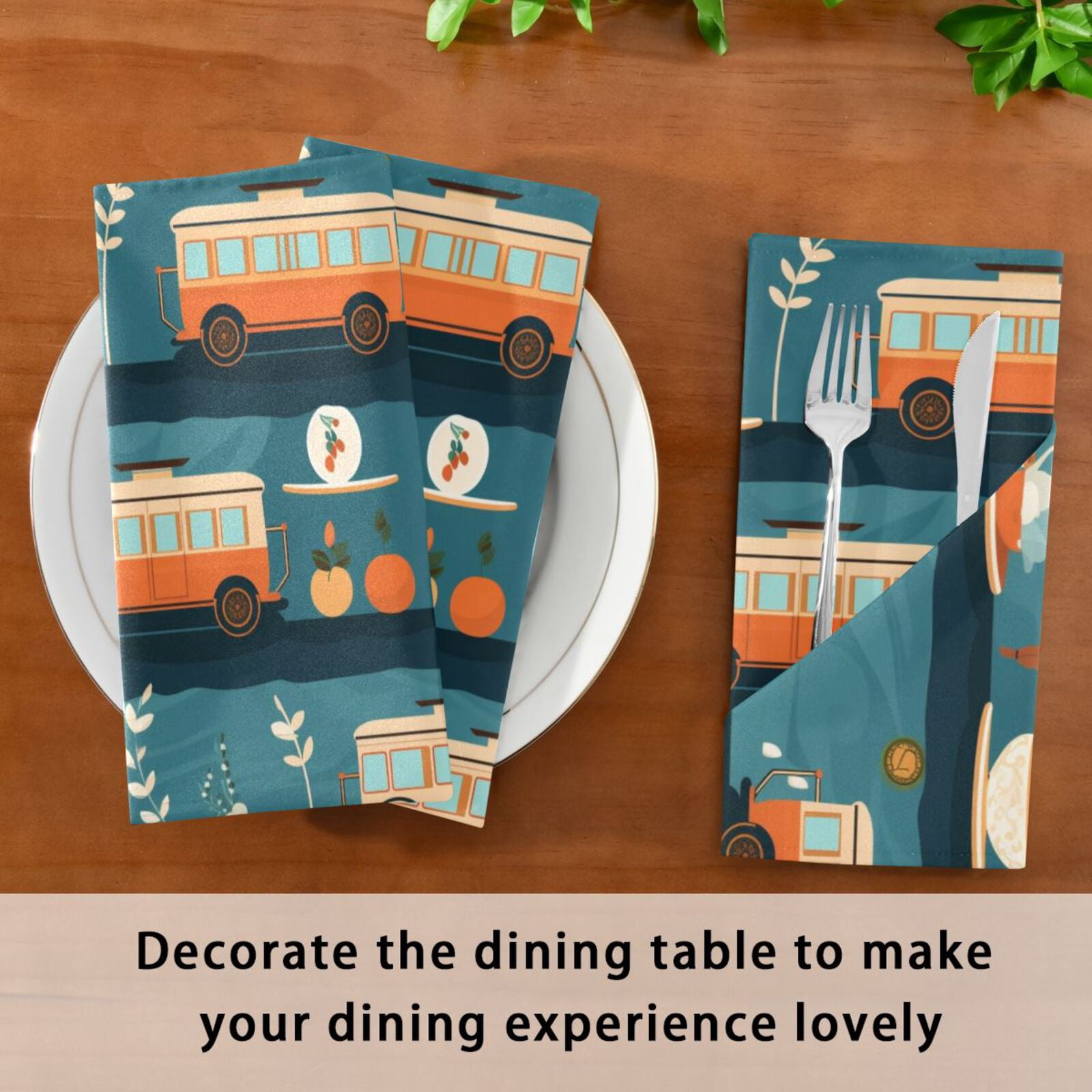 JSTEL Bus Car Cloth Napkins Set of 6, 20x20 Inch Washable and Reusable Napkin for Decoupage Dinner Party Everyday Use