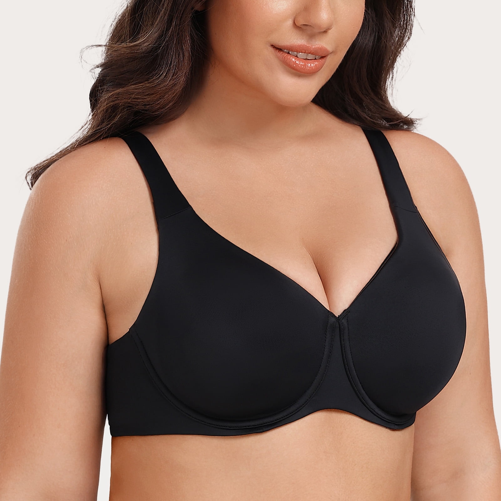 MELENECA Women's Plus Size Minimizer Underwire Full Coverage Unlined Seamless Cup Bras Black 44B