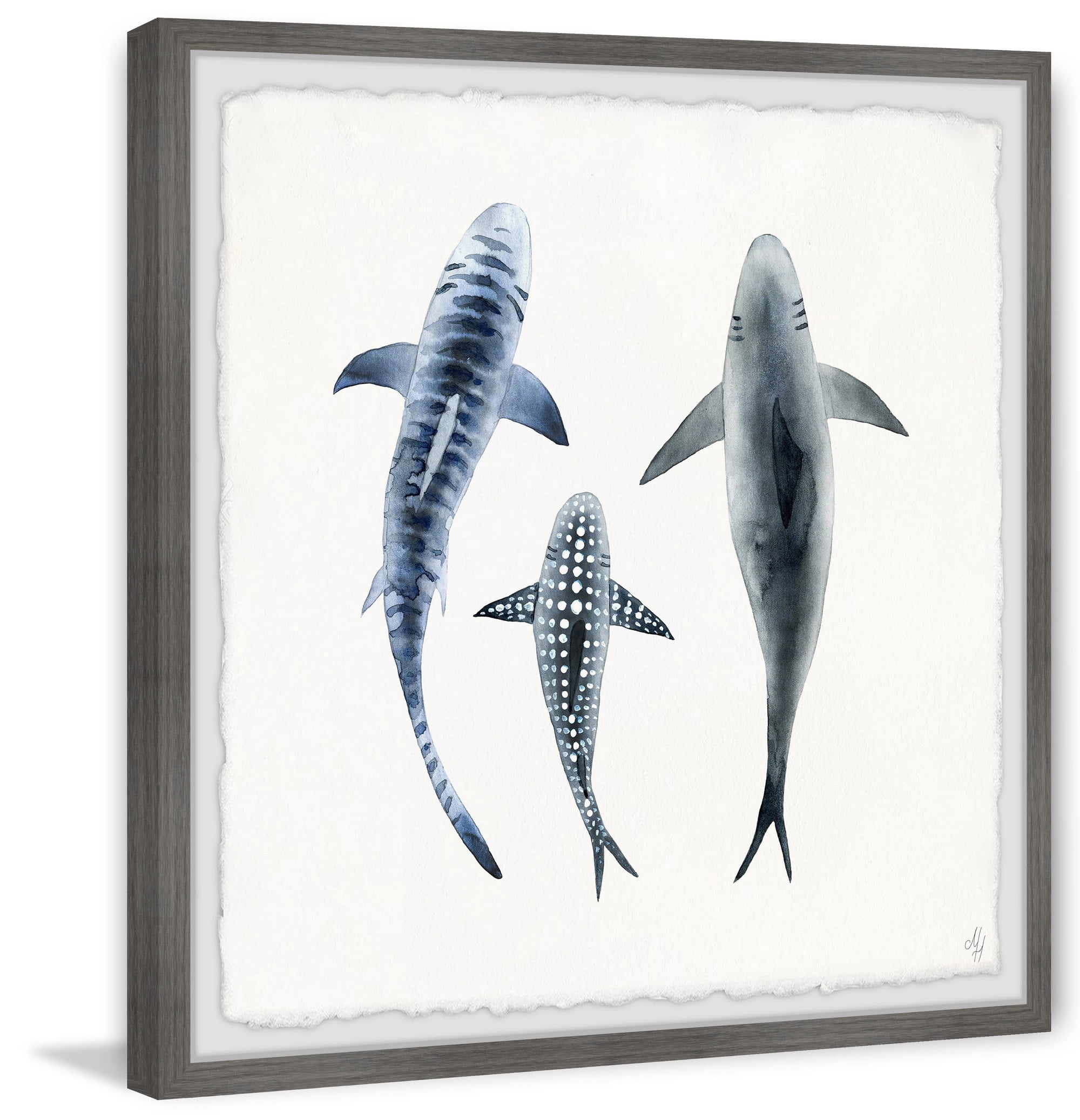 Marmont Hill Patterned Sharks Framed Wall Art