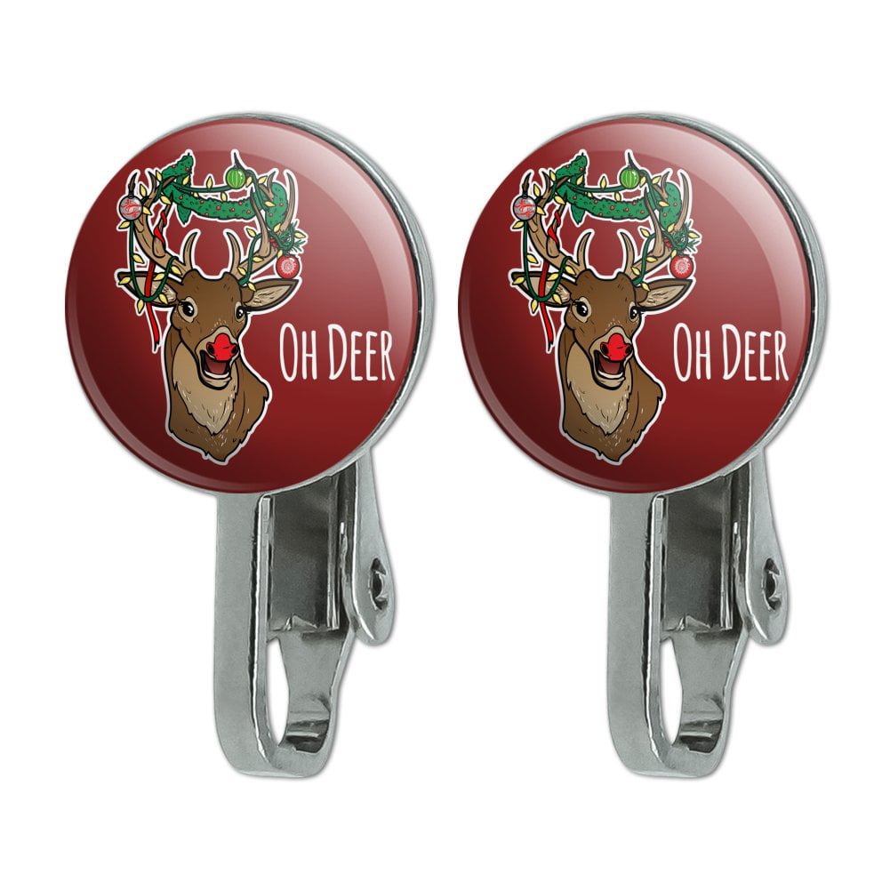 Oh Deer Dear Christmas Holidays Funny Novelty ClipOn Stud Earrings