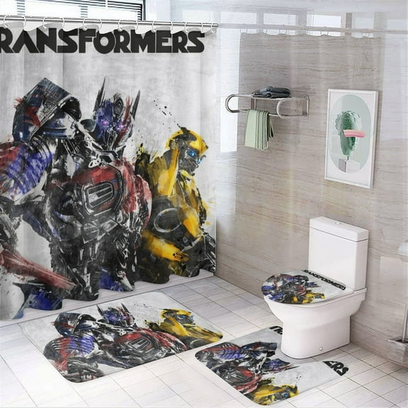 Transformers 4 Piece Shower Curtain Set with Toilet Lid Cover, Non-slip Rugs And Bath Mat Curtain for Bathroom Set 72 X 72 Inch