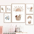 thumbnail image 2 of Pósteres de pared con estampado de lienzo con diseño de oso, conejo, erizo, abeja, flores y cohete espacial bohemio para decoración del hogar de la habitación de los niños y bebés, 2 of 5