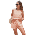 thumbnail image 3 of Conjuntos de Dos Piezas de Verano para Mujer: Camiseta Sin Mangas y Pantalones Cortos A Juego, Chándal de Algodón A Rayas, Rayas Naranjas, Talla M, 3 of 8