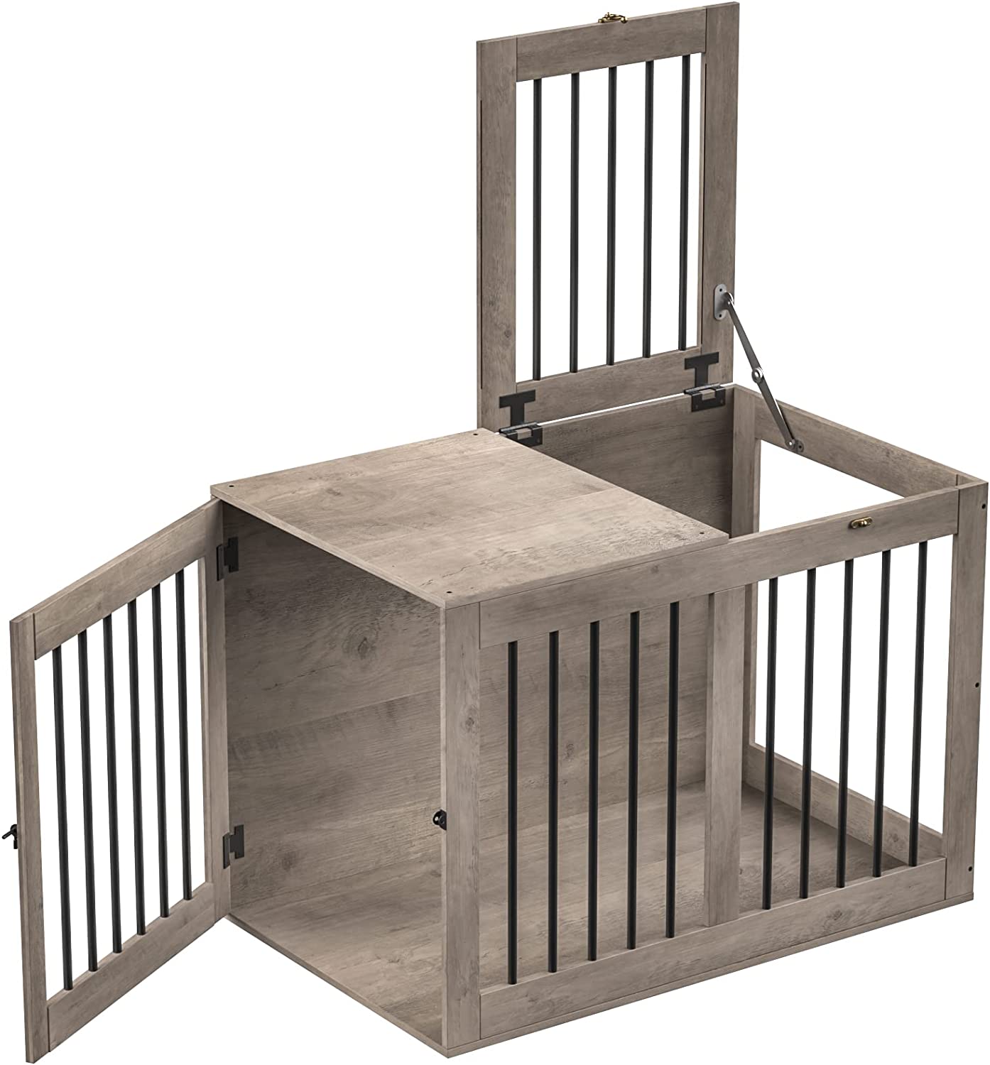 Relefree Wooden Dog Crate, Indoor Pet Crate End Table, Double Doors Dog Kennels Modern Furniture