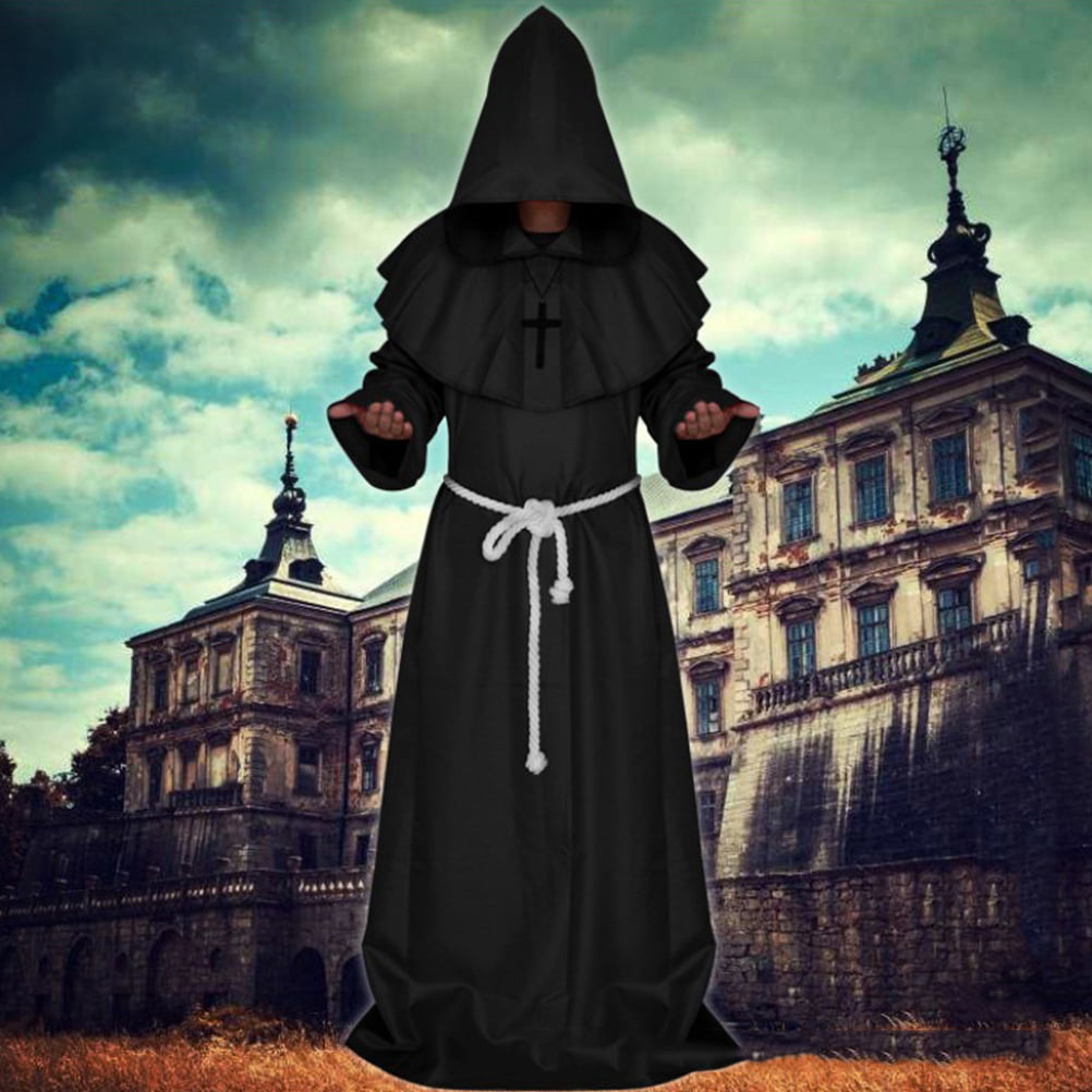 Renaissance Priest Sorcerer Robe Halloween Cosplay Costume Hooded Cape Unisex