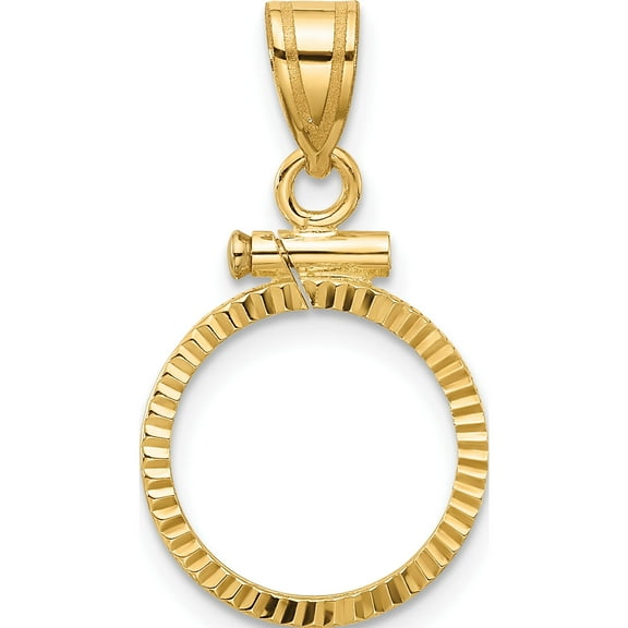 14K Yellow Gold Wideband Distinguished Coin Jewelry 14Ky Diamond-Cut Screw Top 13.0Mm X 1.1Mm Bezel Pendant - Jbsp