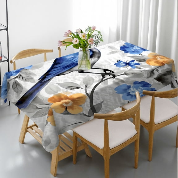 RKSupls Blue Bird Blossom Branch Rectangle Tablecloth, Holiday Party Tablecloth - Polyester Tablecloths Rectangle Tablecloth, Ideal for Kitchen Picnic Party