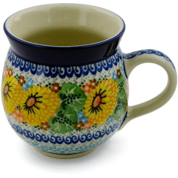 Polish Pottery Bubble Mug 12oz Polmedia Enchanted Spring Theme UNIKAT Hand Painted in Boleslawiec, Poland   Certificate of Authenticity