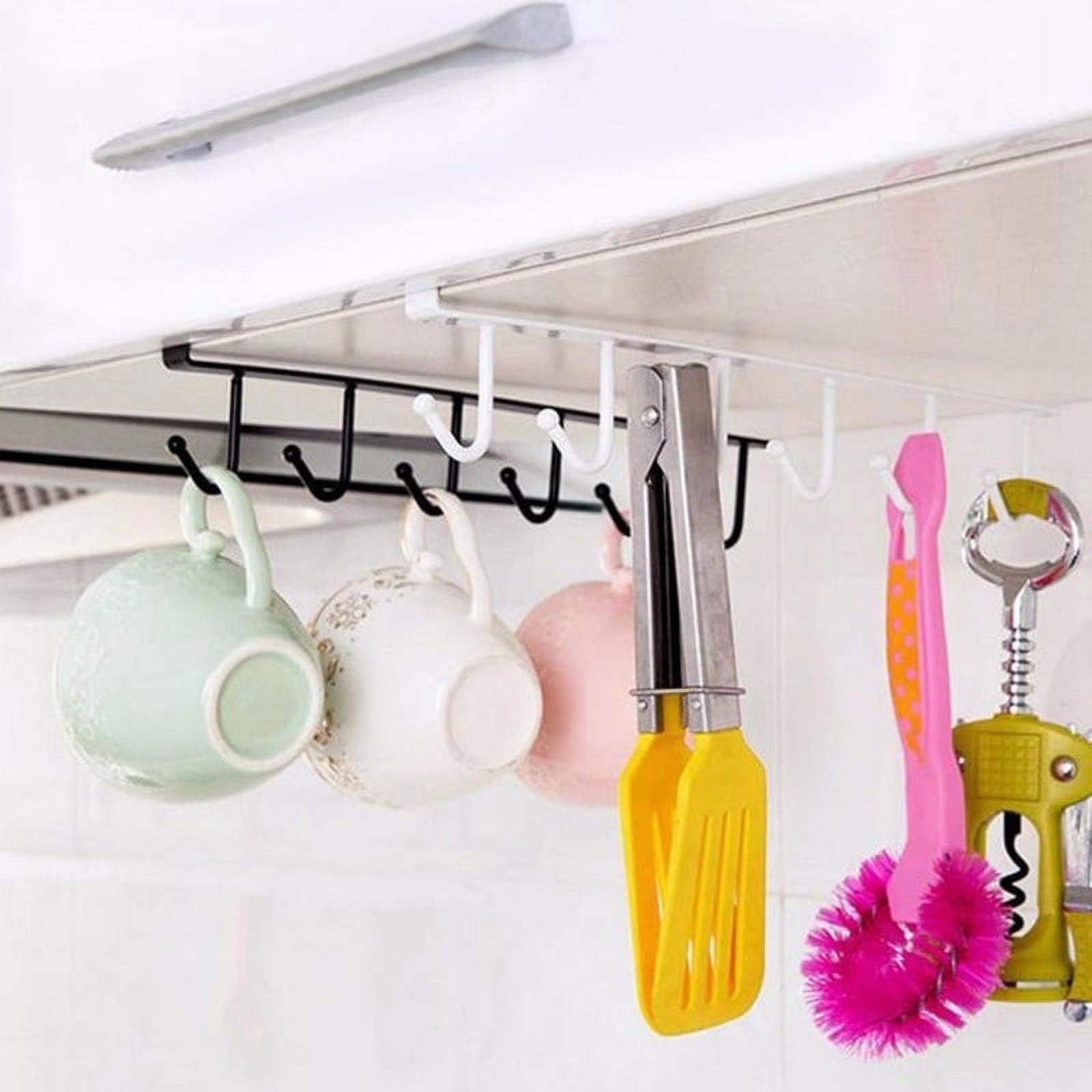 6 Hooks Storage Racks Under Cabinet Hook Cup Holder with Screw Stickers Mug  Cup Hanger Bathroom Kitchen Organizer Rack Holder