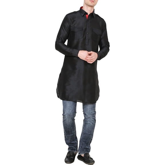 Royal Occassional Silk Blended Pathani Kurta's for Men (42, Black)