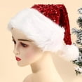 thumbnail image 2 of Gorro de Papá Noel con lentejuelas brillantes para adultos y niños, gorro navideño de doble capa brillante con ribete de felpa para fiestas de Navidad y festividades de Año Nuevo, 2 of 6