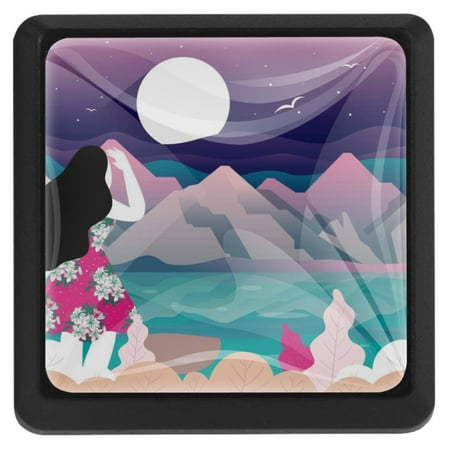 

Ownta Square with Screws 3 Pcs for Cupboard Dressing Table Bookcase Drawer Pull Handle Cabinet Door Knobs Mountain Landscape First Person Print