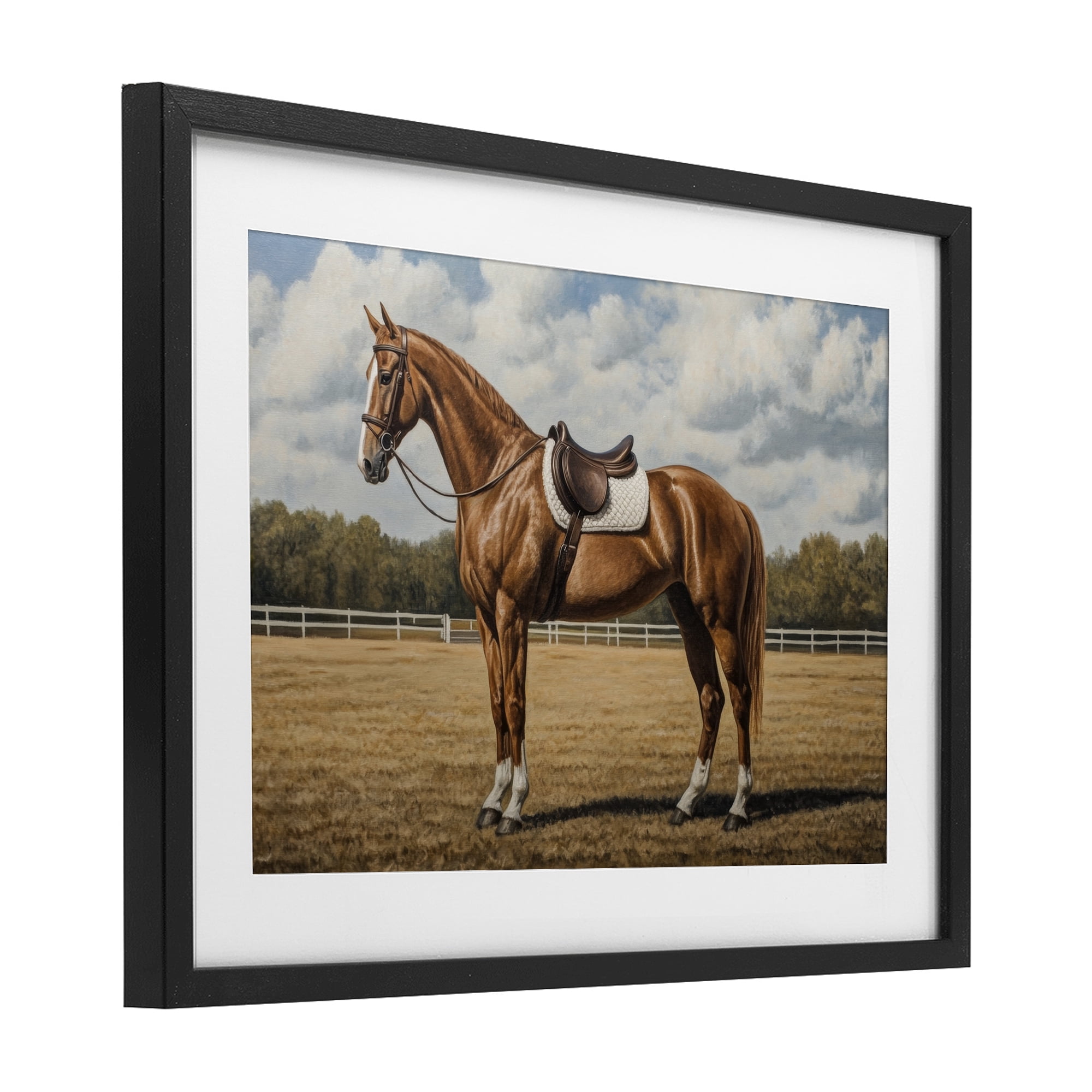 Stupell Industries Saddled Up Chestnut Horse Black Framed Print Under Glass, design by Petal Prints Design