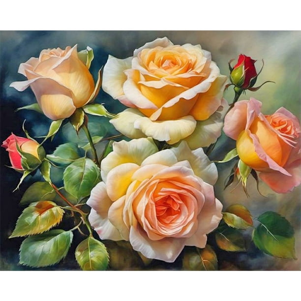 5D DIY Con Taladro Cgtredaw Kit Rosa Blanca Y Amarilla 50x40cm