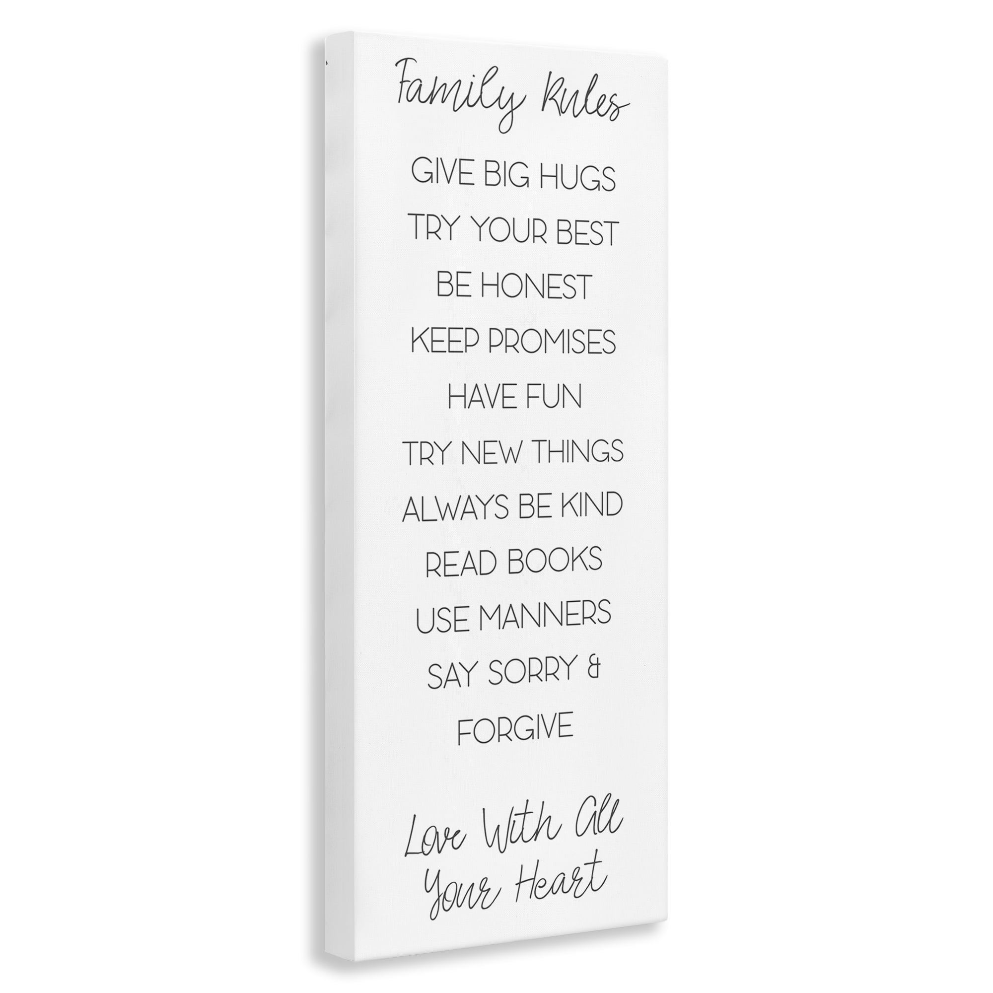 Stupell Industries Minimal Family Rules Typography Painting Gallery Wrapped Canvas Art Print Wall Art, 20 x 48