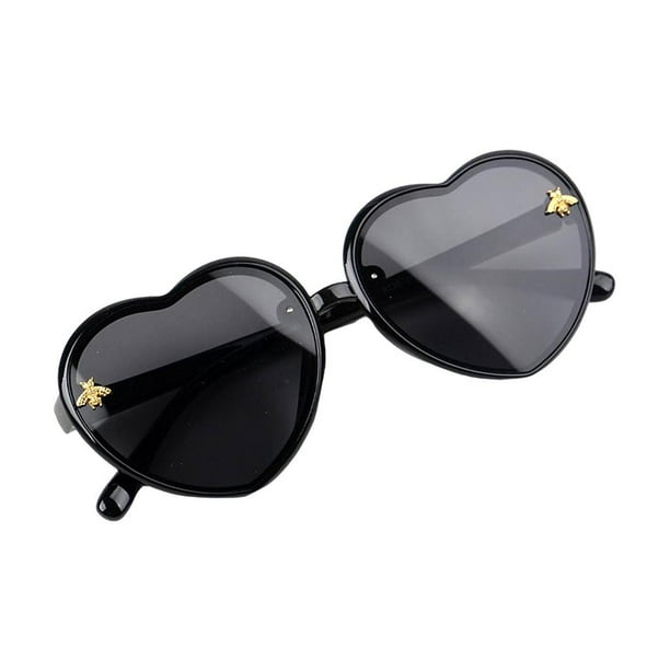 2 gafas de sol con forma de corazón para niños, protección transparente, gafas para negro