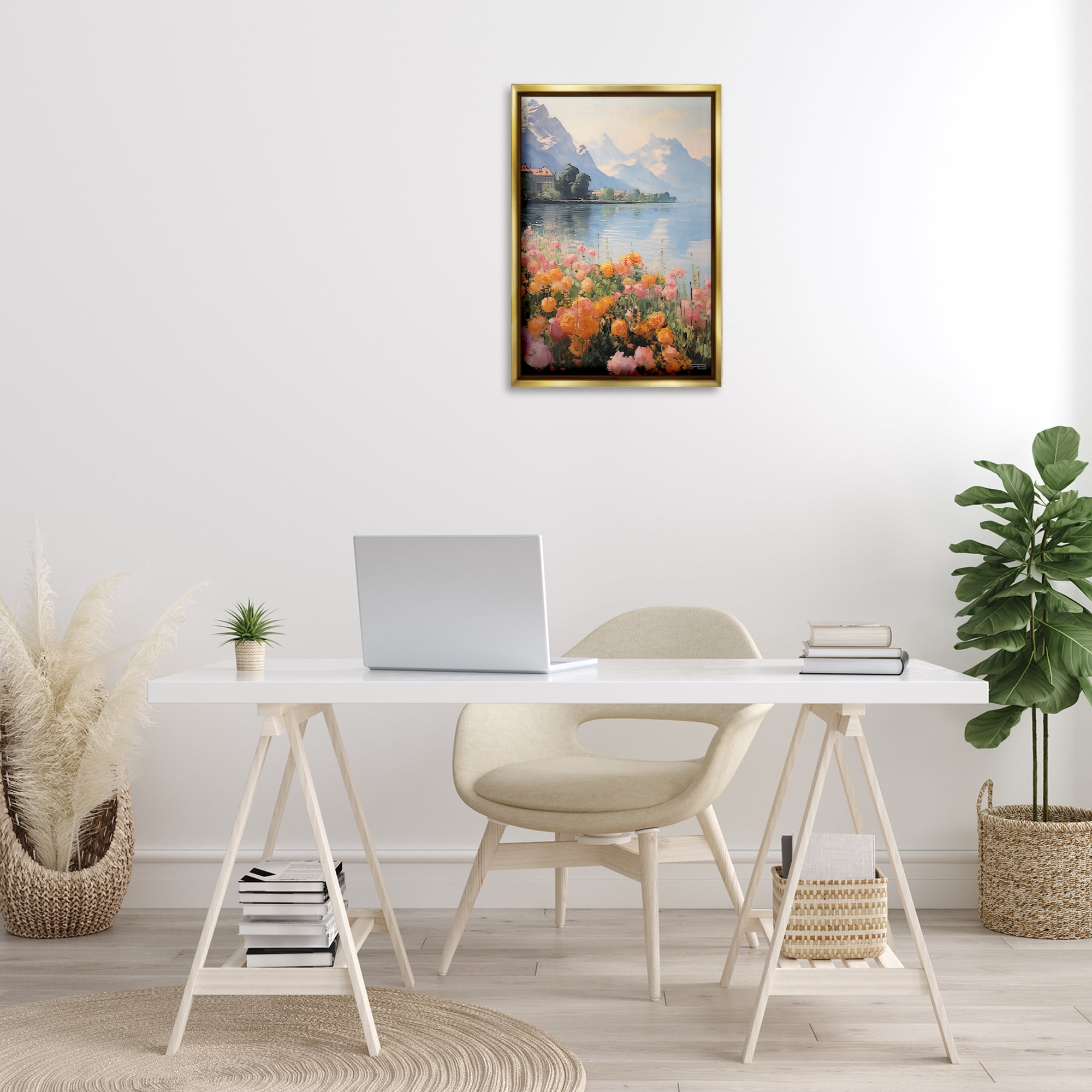 Stupell Industries Mountain Meadow Outskirts Landscape Painting Gold Floater Framed Art Print Wall Art, 17 x 25