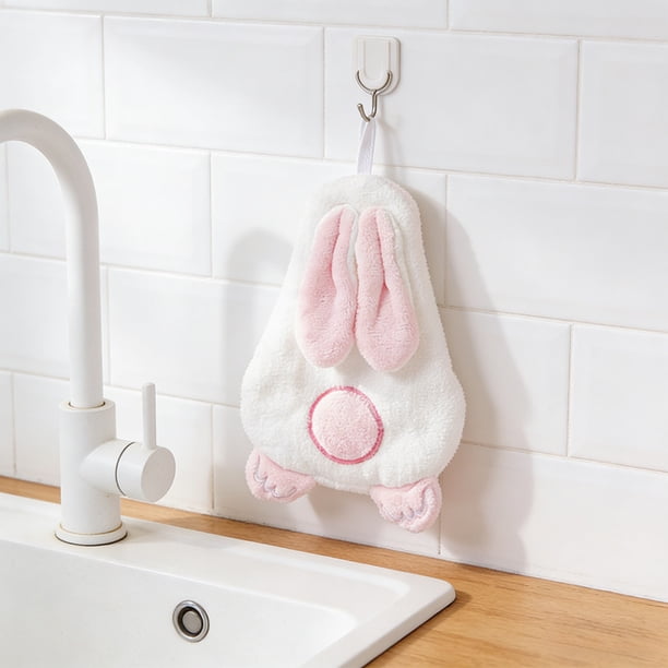 Toalla de mano con forma de conejito lindo, set de 2 piezas de material de poliéster superabsorbente, 27x19 cm, para decoración de cocina, baño y mesa.