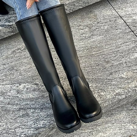 

eczipvz Womens Shoes Women s Boots Boots Solid Color Knee High The Fashion Flat Over women s boots Thigh High Boots for Women Black Size 9
