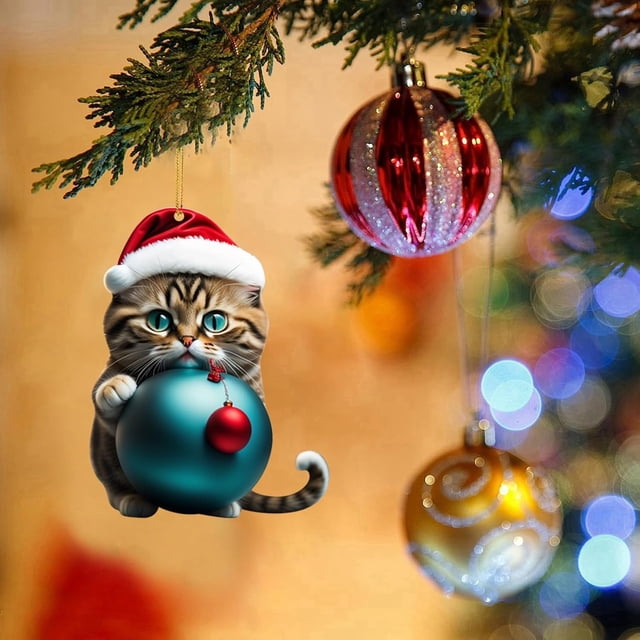 Adornos para árbol de Navidad, adornos colgantes para árbol de Navidad, dinosaurio, lindo gato navideño, colgante decorativo para árbol de Navidad, casa de campo, decoración para exteriores e interior