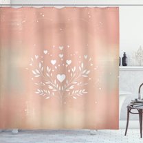 Ambesonne Pink Shower Curtain, Classic Art Heart Leafy Floral, 69"Wx75"L, Blush White Pale Mauve
