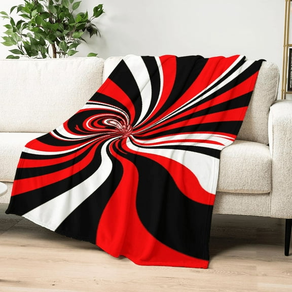 Soft Flannel 1pc All-Season Chunky Knit Polyester Blanket - Red Gray Black Swirls Pattern Throw for Office, Sofa, Car, Bed, Warm Nap Shawl - Ideal for Camping Holiday Gift