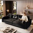 thumbnail image 2 of 92"×85"King Size 3-in-1 Convertible Sofa Bed, Tufted Faux Leather Sleeper Sofa with Wide Arms & 2 Pillows, for Living Room, Apartment, Office, Black, 2 of 11