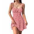 thumbnail image 2 of Robe Boho Florale pour Femmes, Combishort à Bretelles Spaghetti, Robe Smockée Rose G, 2 of 8