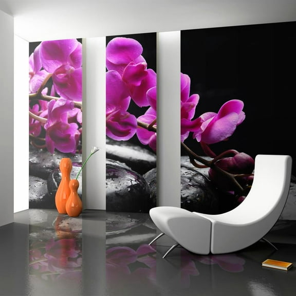 Tiptophomedecor Floral Wallpaper Wall Mural - Orchid Flower & Stones