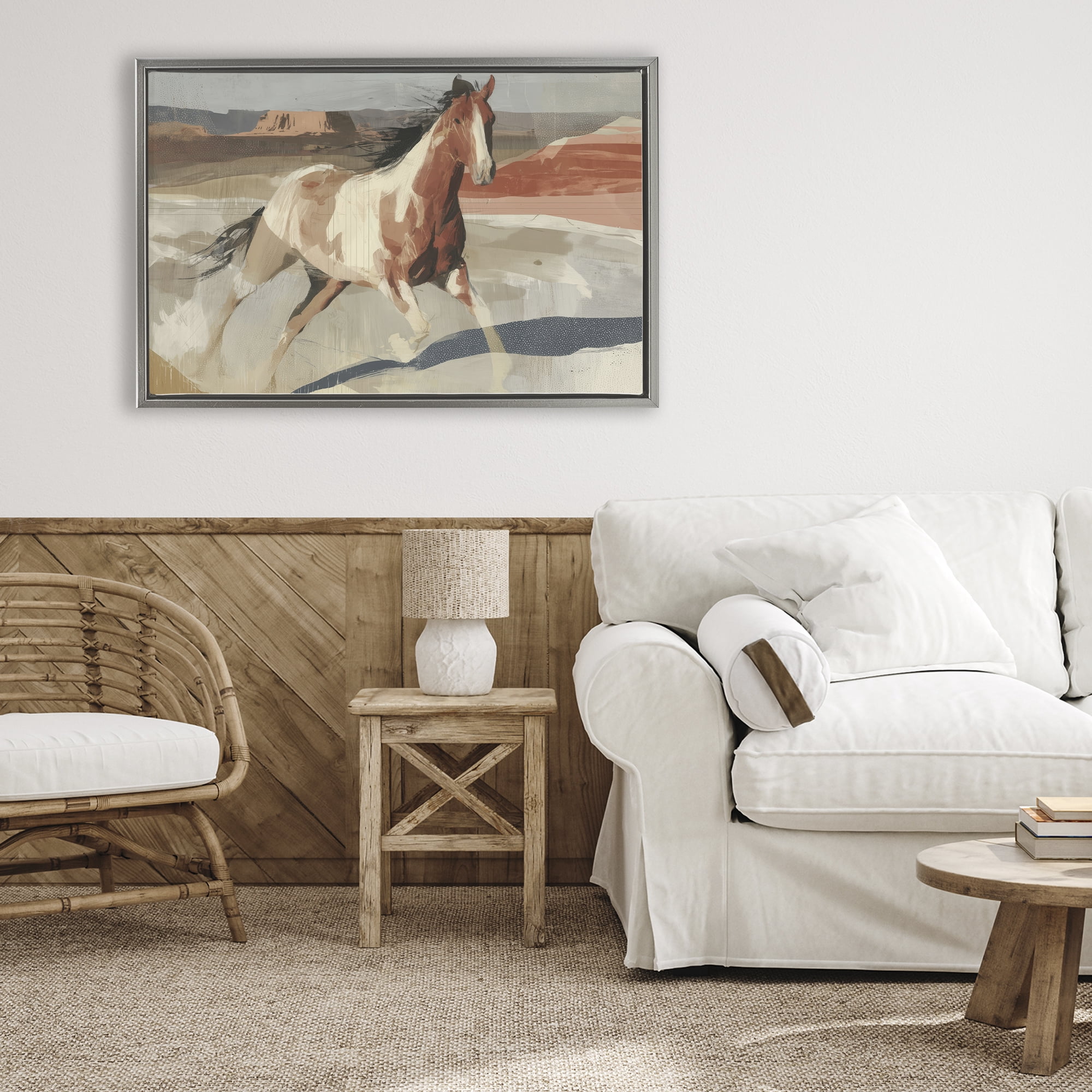 Stupell Industries Wild Horse Across Plains Gray Framed Floater Canvas Wall Art, design by Chromatic Storm Studio