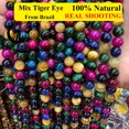 thumbnail image 3 of Cuentas de piedra de ojo de tigre amarillo Zhe Ying, cuentas de piedras preciosas sueltas, redondas y lisas para hacer joyas, accesorios para pulseras y collares, 3 of 5