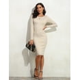 thumbnail image 3 of PrettyGuide Women's Boat Neck Bodycon Sweater Dress Long Sleeve Slim Fit Solid Ribbed Knit Midi Pullover Dresses, 3 of 7