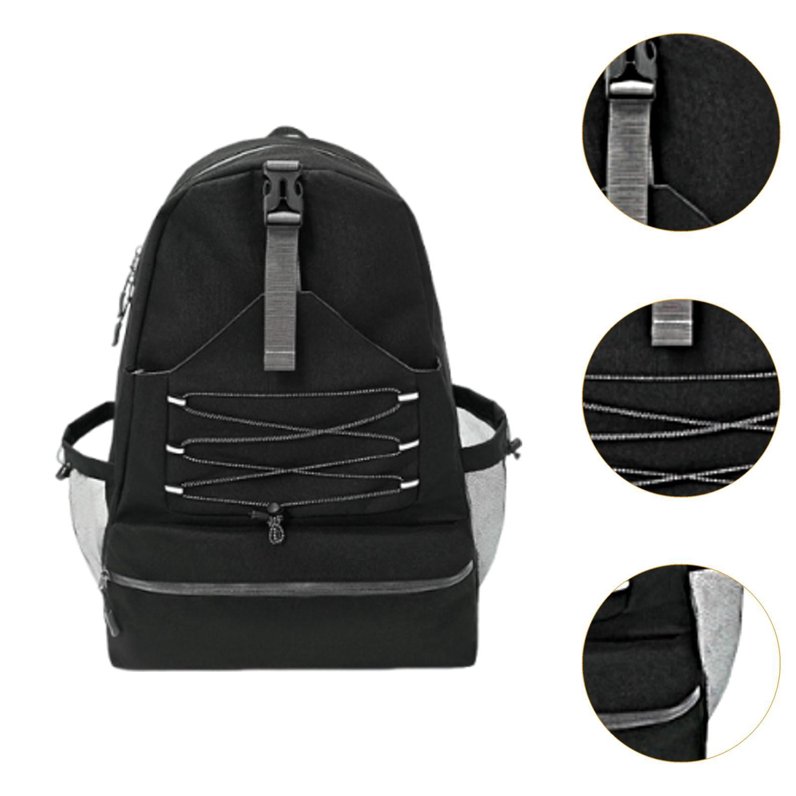 QccHieUs Large Tennis Bag Badminton Racket Bag Backpack Secure Reflective Strips Portable Black