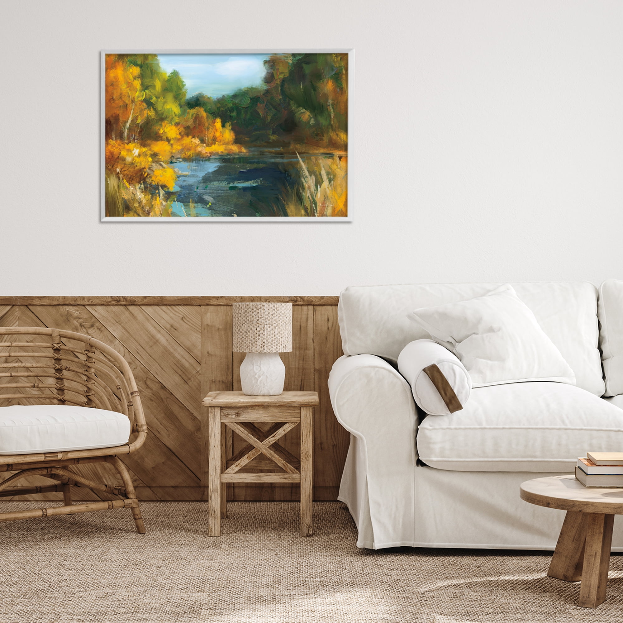 Stupell Industries Autumn River Bend Abstract White Framed Giclee Art, design by Danhui Nai