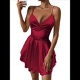 thumbnail image 3 of Vestido de Satén con Tirantes Finos para Mujer, Sin Mangas, Escote Bajo, Sin Espalda, Mono Corto de Fiesta. Vino Tinto XS, 3 of 10