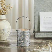 VHC Brands Patriotic Metal Votive Candle Holder w/ Punched Stars Galvanized 3.75x3.25x3.25, Independence Day Decor, Decorative Table Top Accent, Fourth of July Decorations, Galvanized Grey