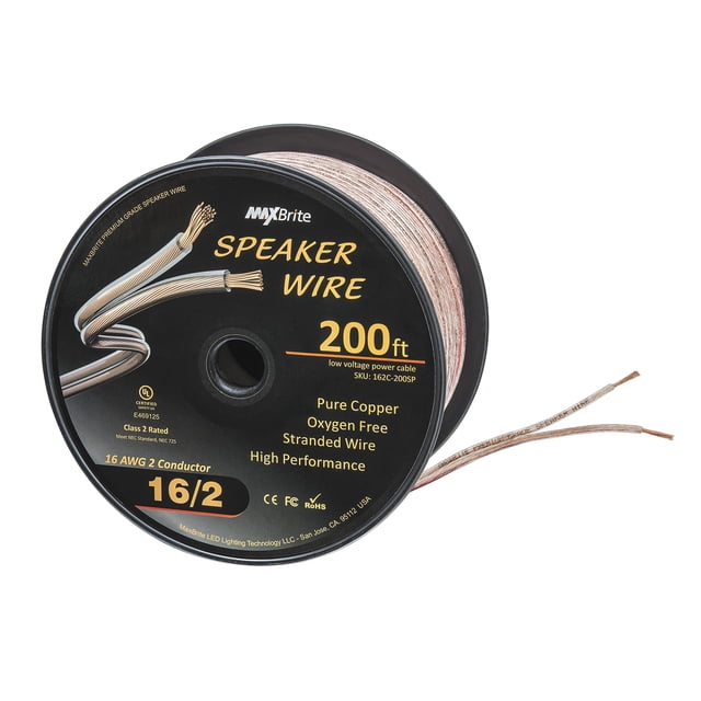 Cable de altavoz MaxBrite de alto rendimiento, calibre 16, 200 pies
