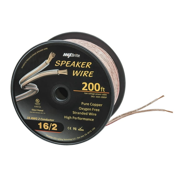 Cable de altavoz MaxBrite de alto rendimiento, calibre 16, 200 pies