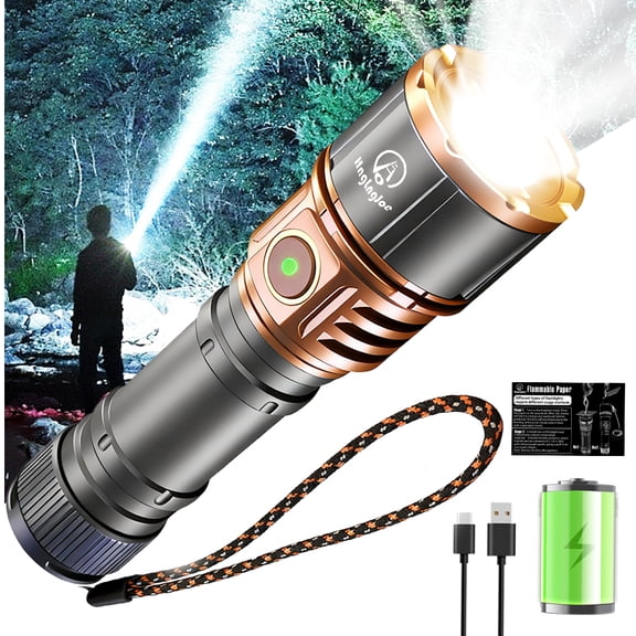 HNGLNGJOE 5000 Lumens Tactical Flashlight with Ignition, USB-C Rechargeable, 5 Modes, High Power Waterproof for Camping Emergency