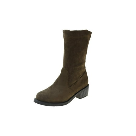 

Lacyhop Womens Western Boot Pleated Mid Calf Boots Slouchy Winter Shoes Work Casual Comfort Pull On Army Green 8.5