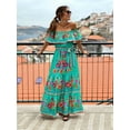 thumbnail image 6 of Women's Mexican Maxi Dress Off the Shoulder Sleeveless, Floral Print Long Beach Dress for Summer, Bohemian Vacation Green XXL, 6 of 8