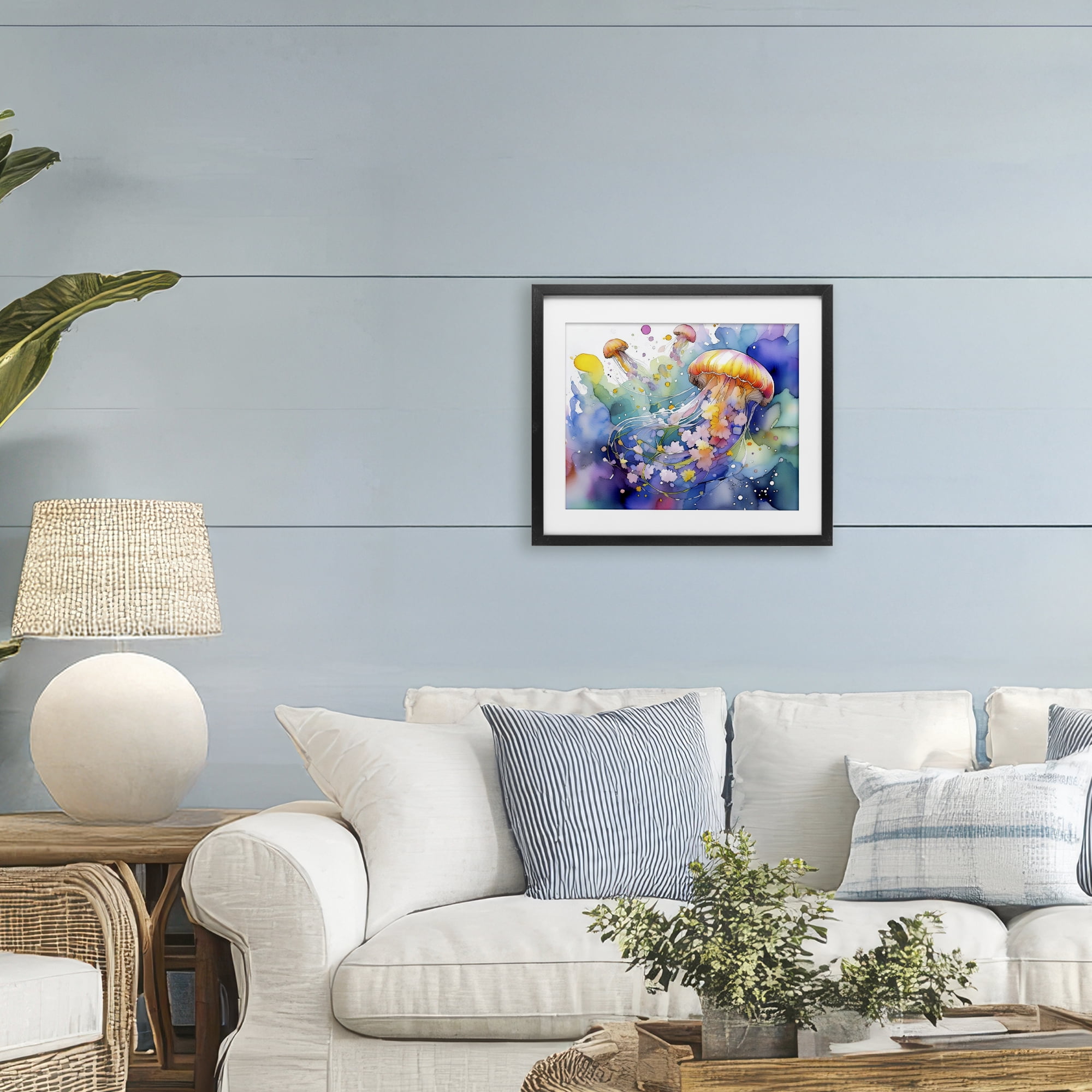 Stupell Industries Neon Jellyfish Underwater Black Framed Print Under Glass, design by Shelly Craig