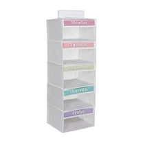 5-Shelf Weekly Clothes Organizer for Kids with 6 Side Pockets, Days of The Week Hanging Closet Organizer Storage Shelves for School Outfits, Dorm Room Essential