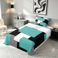 thumbnail image 3 of Manfei Minimalist Geometric Buffalo Twin Sheets, Abstract Bedding, Teal Black White Gray, Gray Reversible 3 Pieces1 Flat Sheet + 1 Fitted Sheet + 1 Pillowcase, 3 of 6
