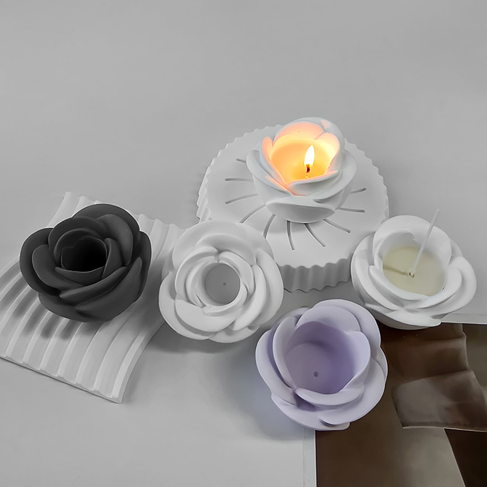 3D Rose Candlestick Resin Silicone Mold Valentines Day Exploy Casting Mold Elegant Flower Candle Holder Molds DIY Crafts