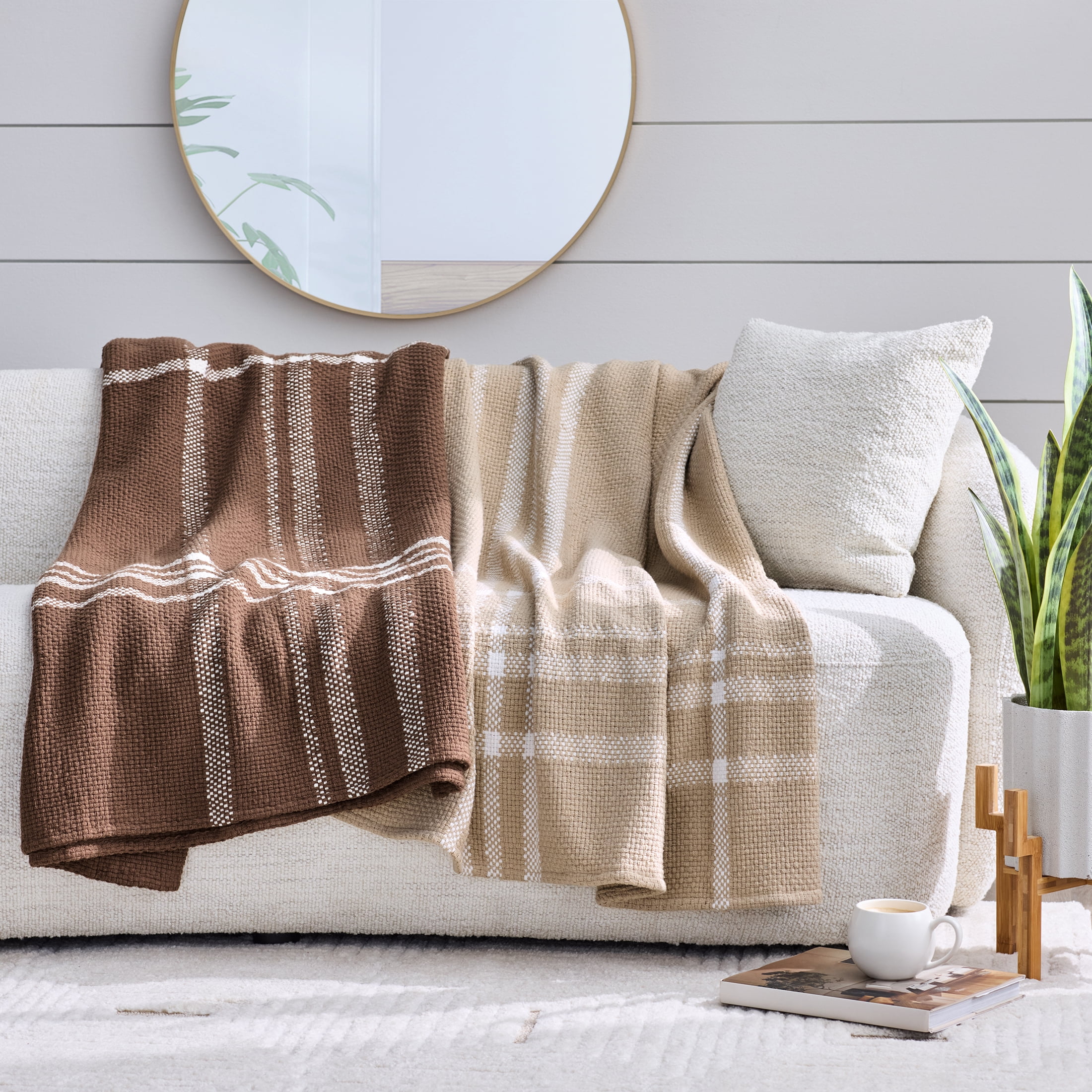 Better Homes & Gardens Brown Wool Woven Basketweave Throw, 50x72"