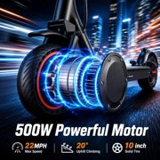 Electric Scooter Adults 500W Motor Up to 22MPH 30Mile Range Dual Suspension 10 Inch Solid Tires Foldable Commuter Scooter Dual Braking System