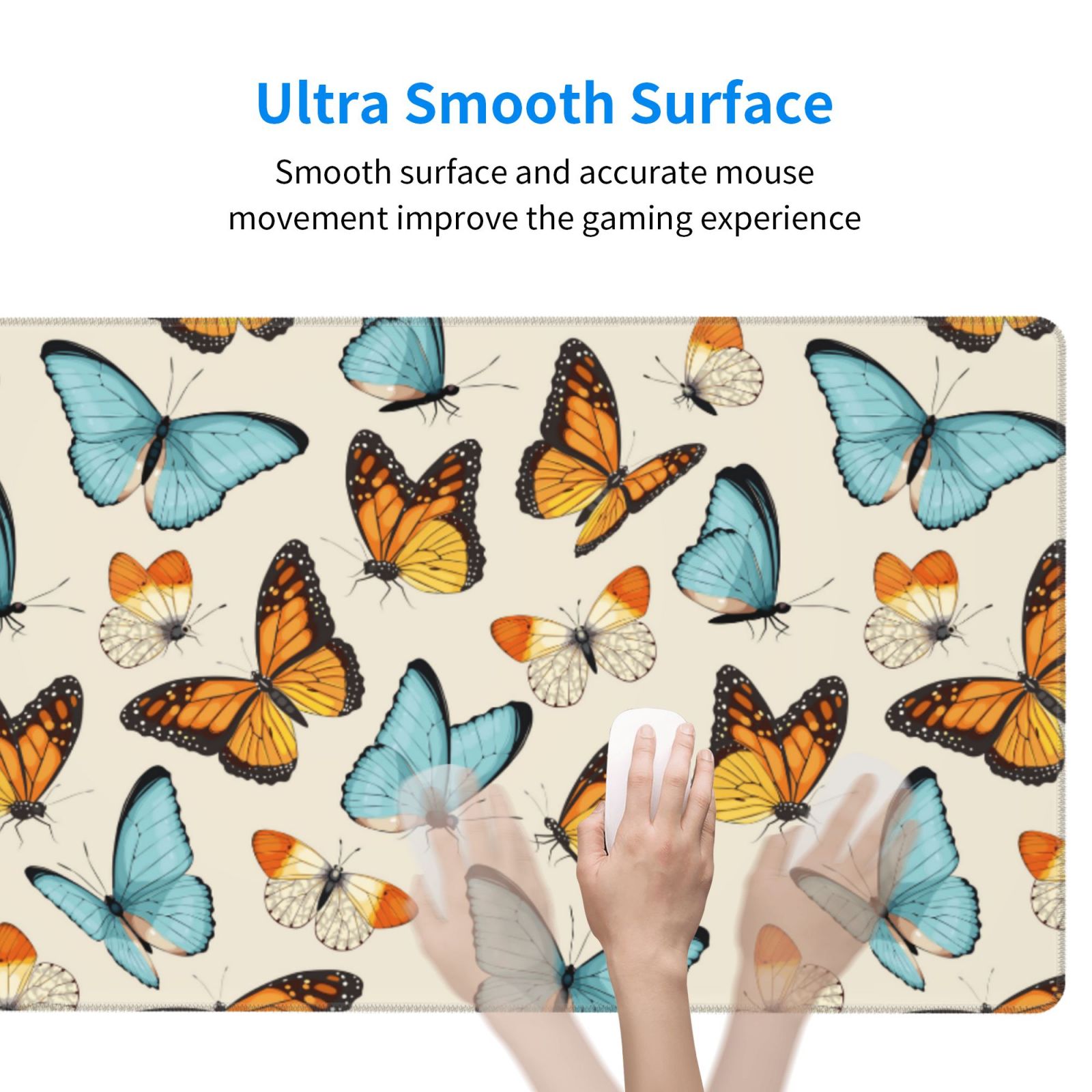 Naloa Butterflies Gaming Mouse Pad Large Mouse Mat Long Extended Desk Pad Non-Slip Rubber Mice Pads Stitched Edges Thin Pad (16x29.5 Inch)
